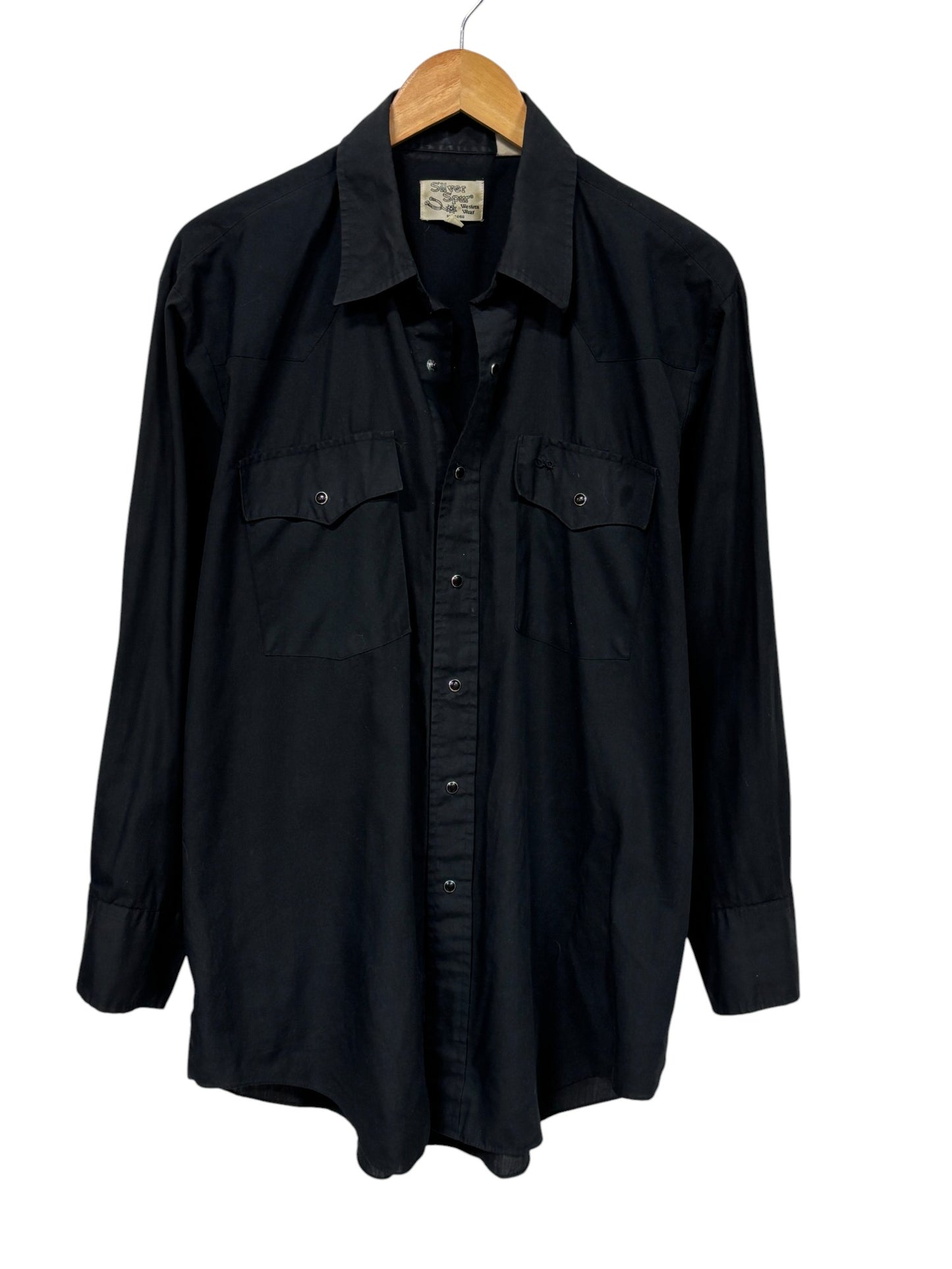 Vintage Silver Spur Western Wear Black Pearl Snap Button Up Shirt Size Large