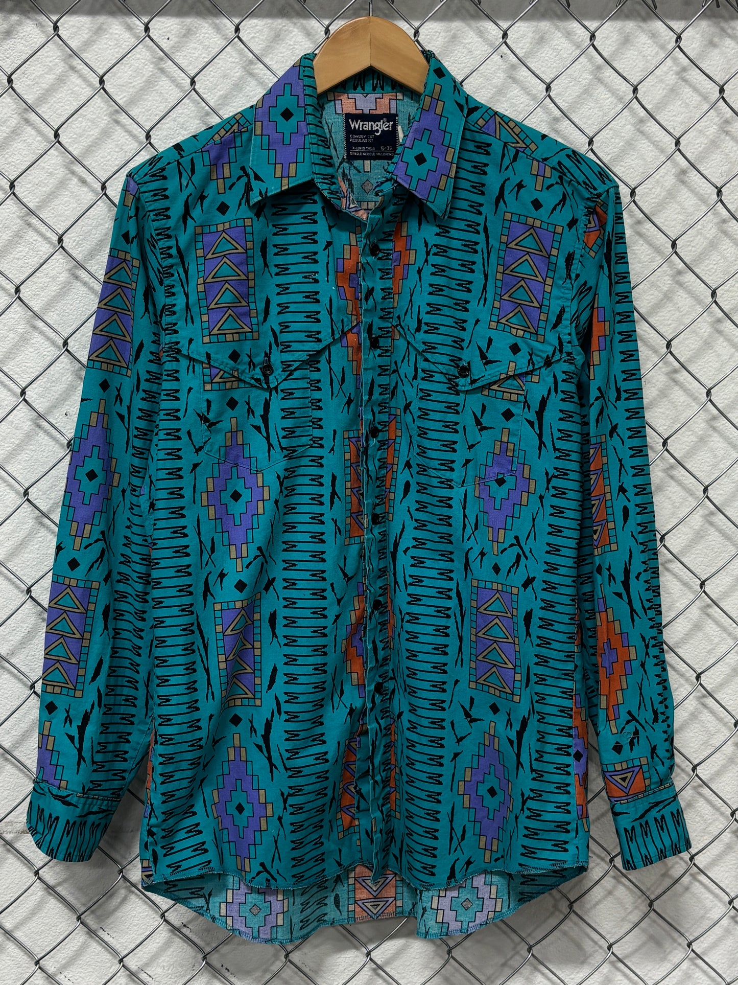 Vintage Wrangler Brushpopper Western Button Up Long Sleeve Shirt Size Large