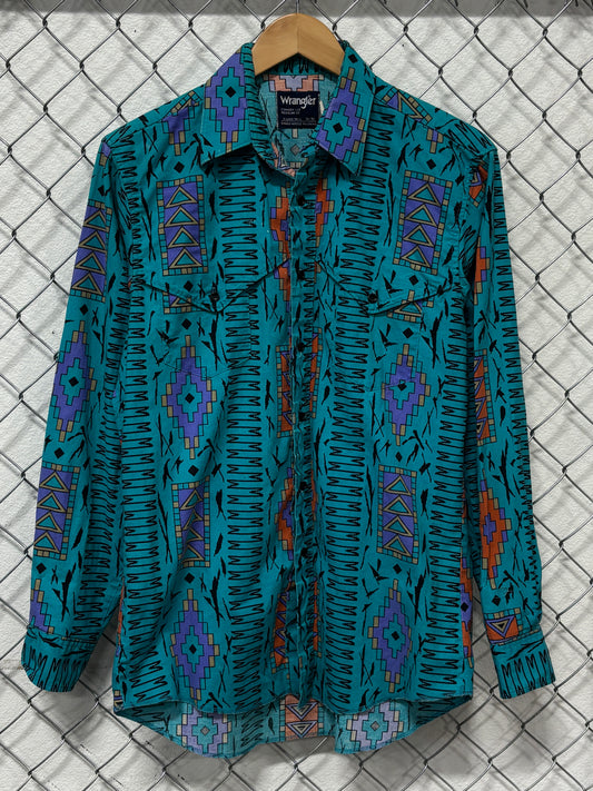 Vintage Wrangler Brushpopper Western Button Up Long Sleeve Shirt Size Large
