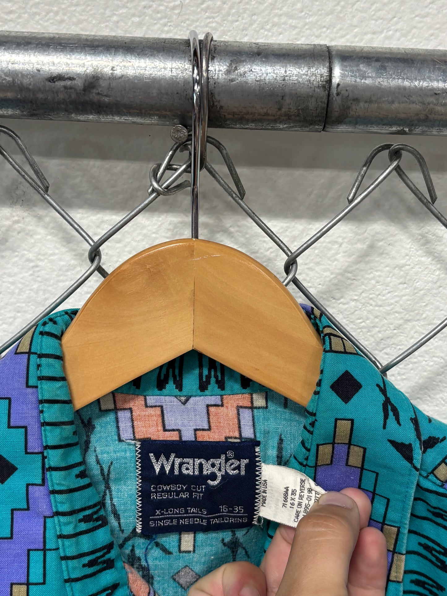 Vintage Wrangler Brushpopper Western Button Up Long Sleeve Shirt Size Large