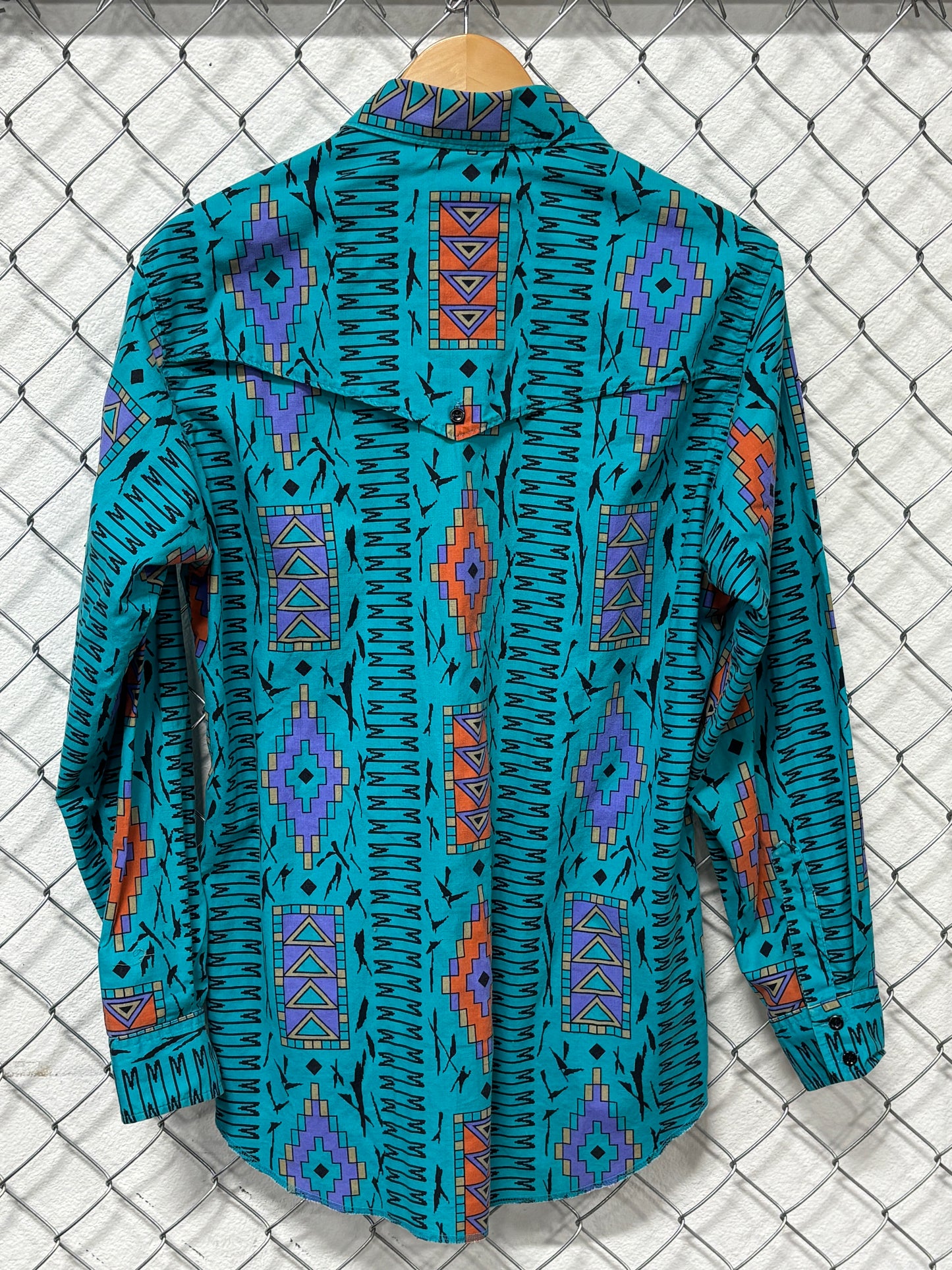 Vintage Wrangler Brushpopper Western Button Up Long Sleeve Shirt Size Large