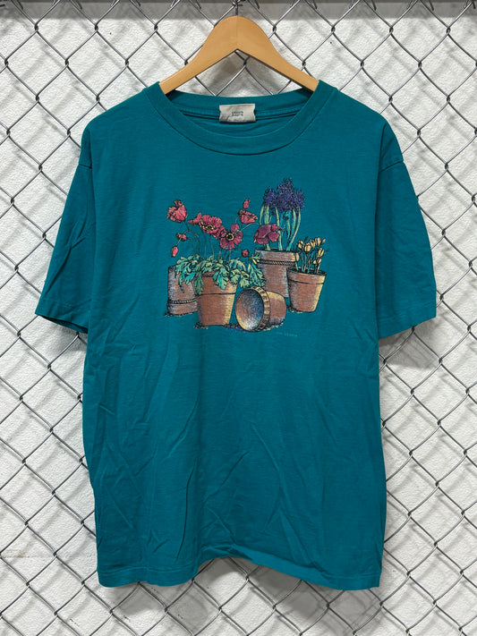 Vintage 90's Potted Plants Flower Nature Graphic Tee Size XL