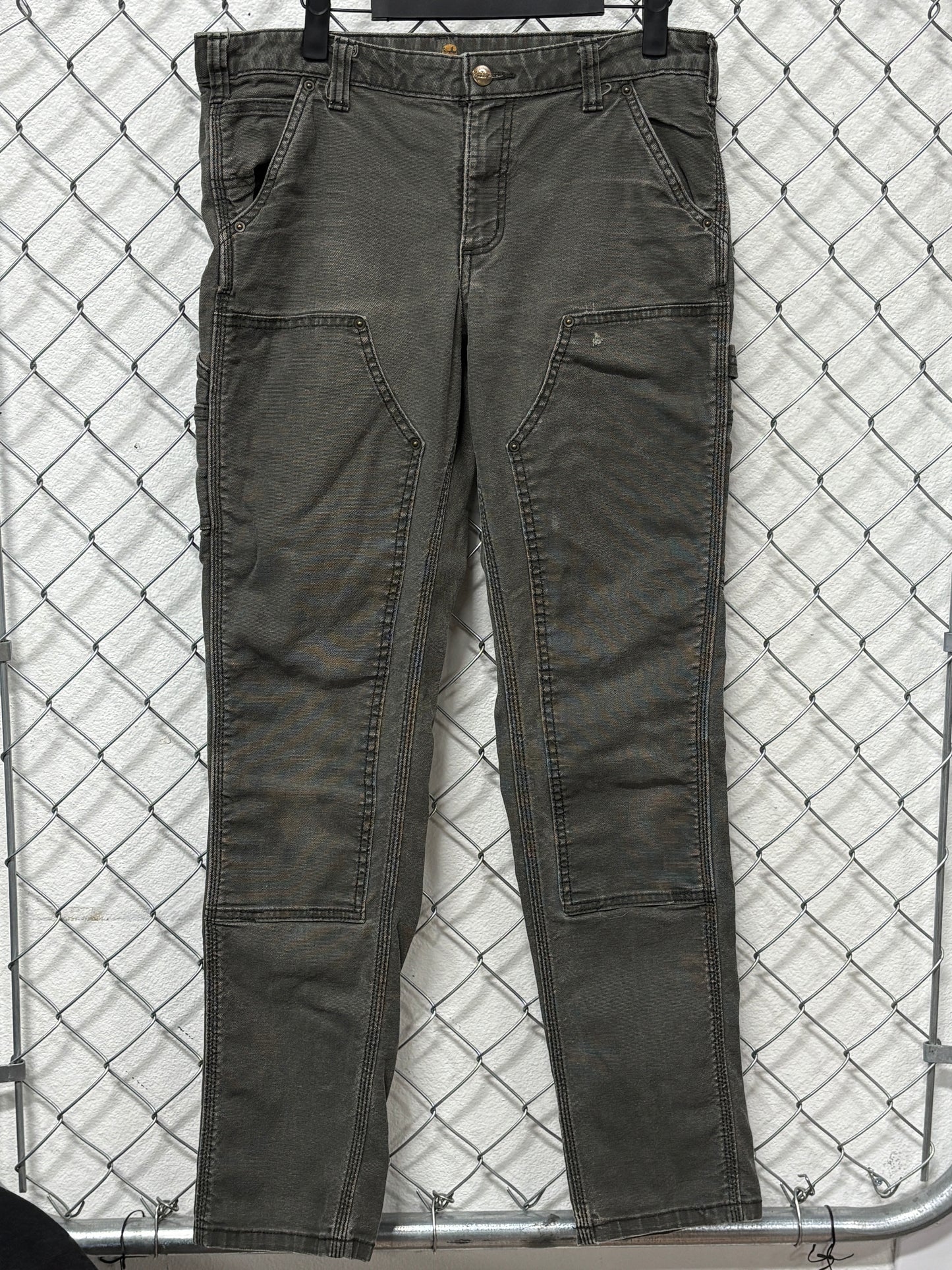 Carhartt Women's Slim Fit Green Double Knee Carpenter Pants Size 32x31