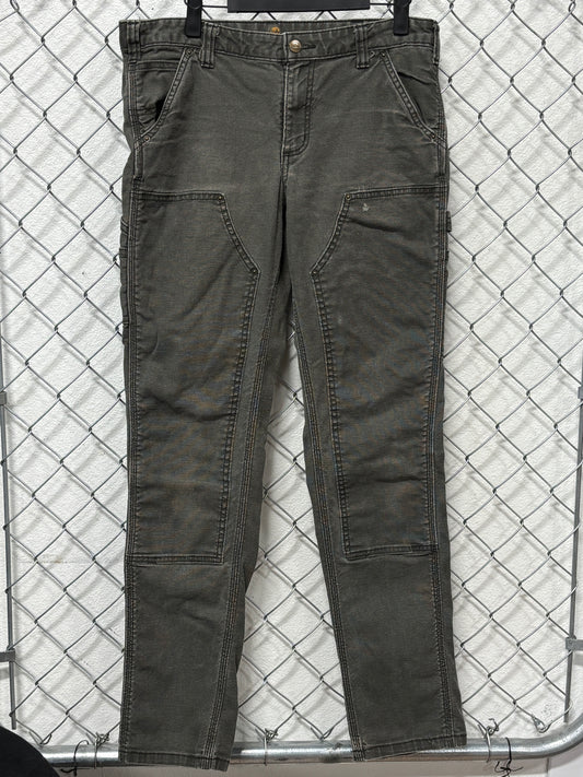 Carhartt Women's Slim Fit Green Double Knee Carpenter Pants Size 32x31