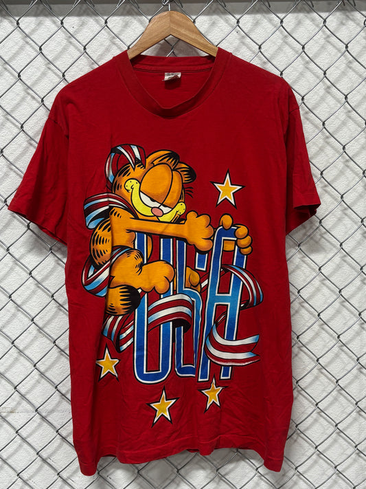 Vintage 90's Garfield USA Ribbon Big Print Cartoon Graphic Tee Size XL