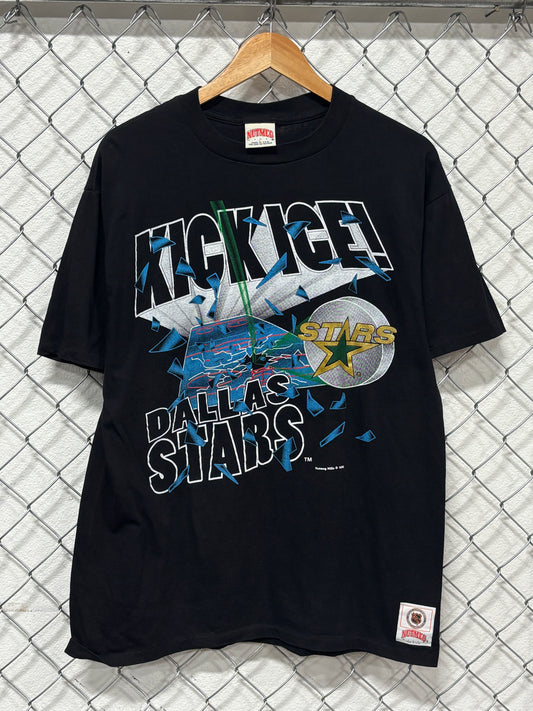 Vintage 90's Nutmeg Dallas Stars Kick Ice Hockey Graphic Tee Size Large