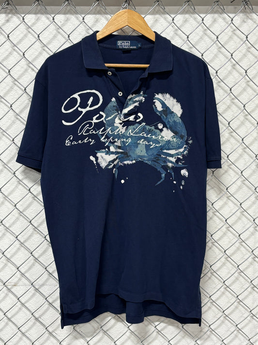 Polo Ralph Lauren Y2K Navy Blue Crab Polo Shirt Size Large