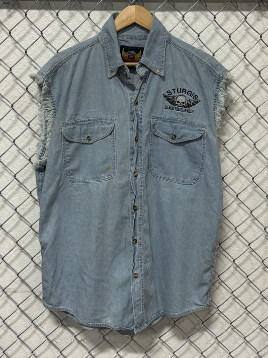 Sturgis Denim Biker Cutoff Button Up Shirt Size Large