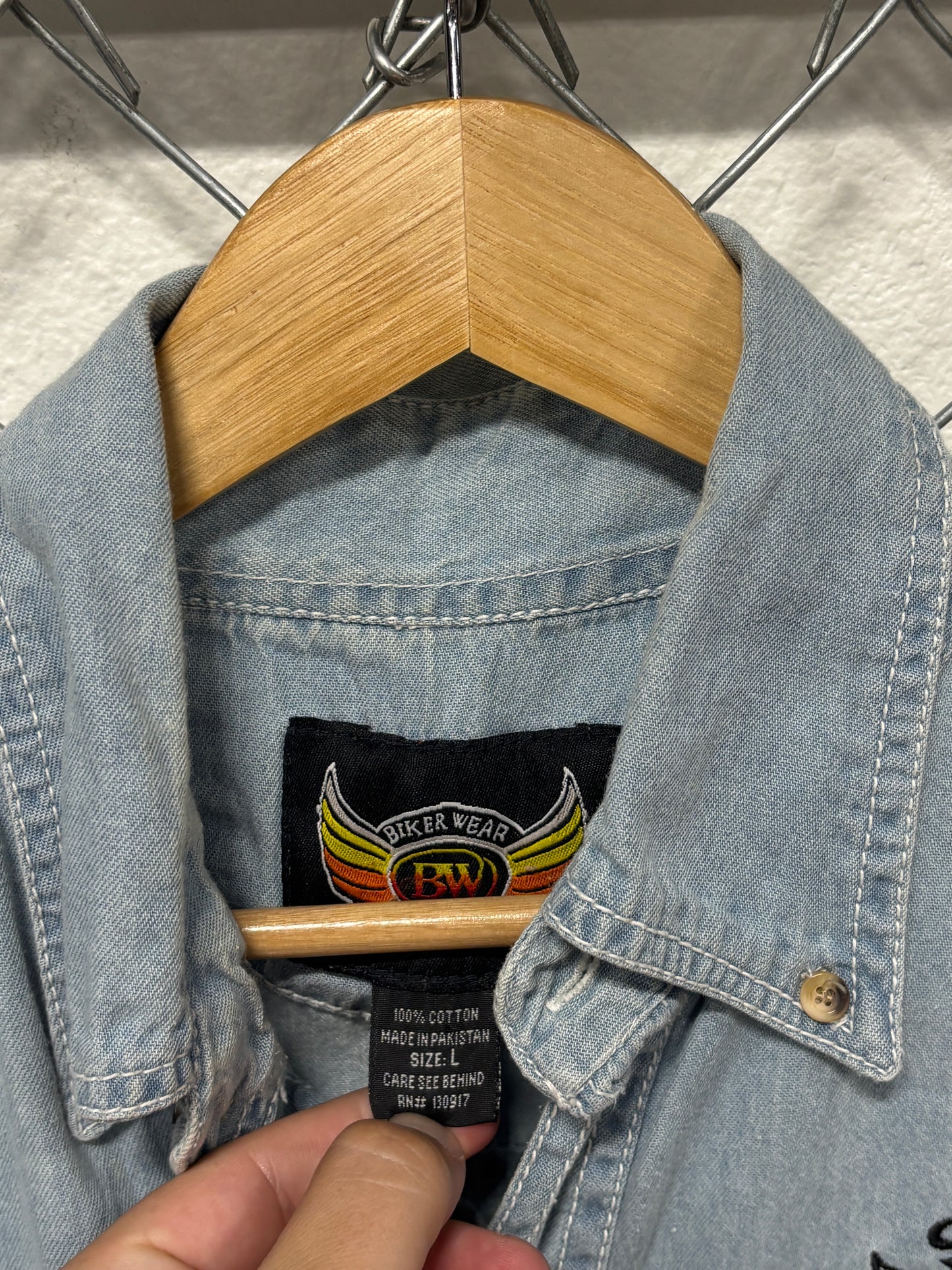 Sturgis Denim Biker Cutoff Button Up Shirt Size Large