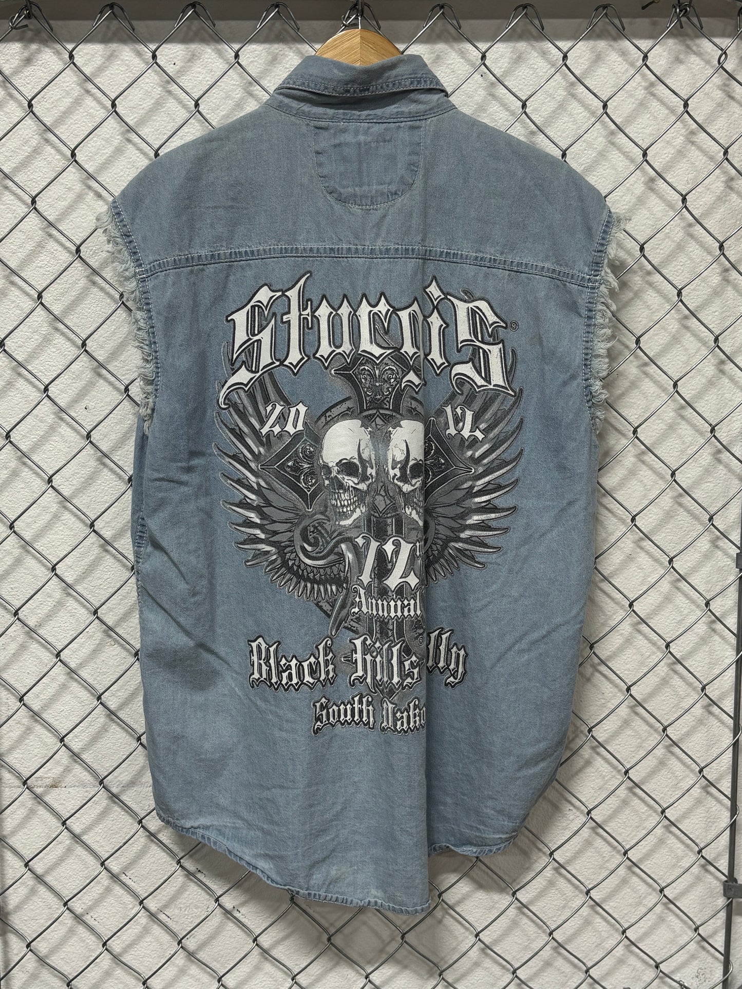 Sturgis Denim Biker Cutoff Button Up Shirt Size Large