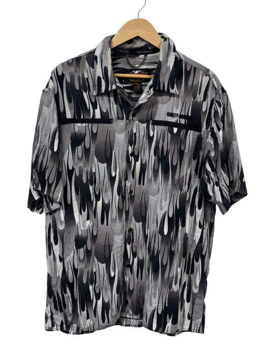 Vintage Harley Davidson Short Sleeve Button Up Flame Graphic Shirt Size Large