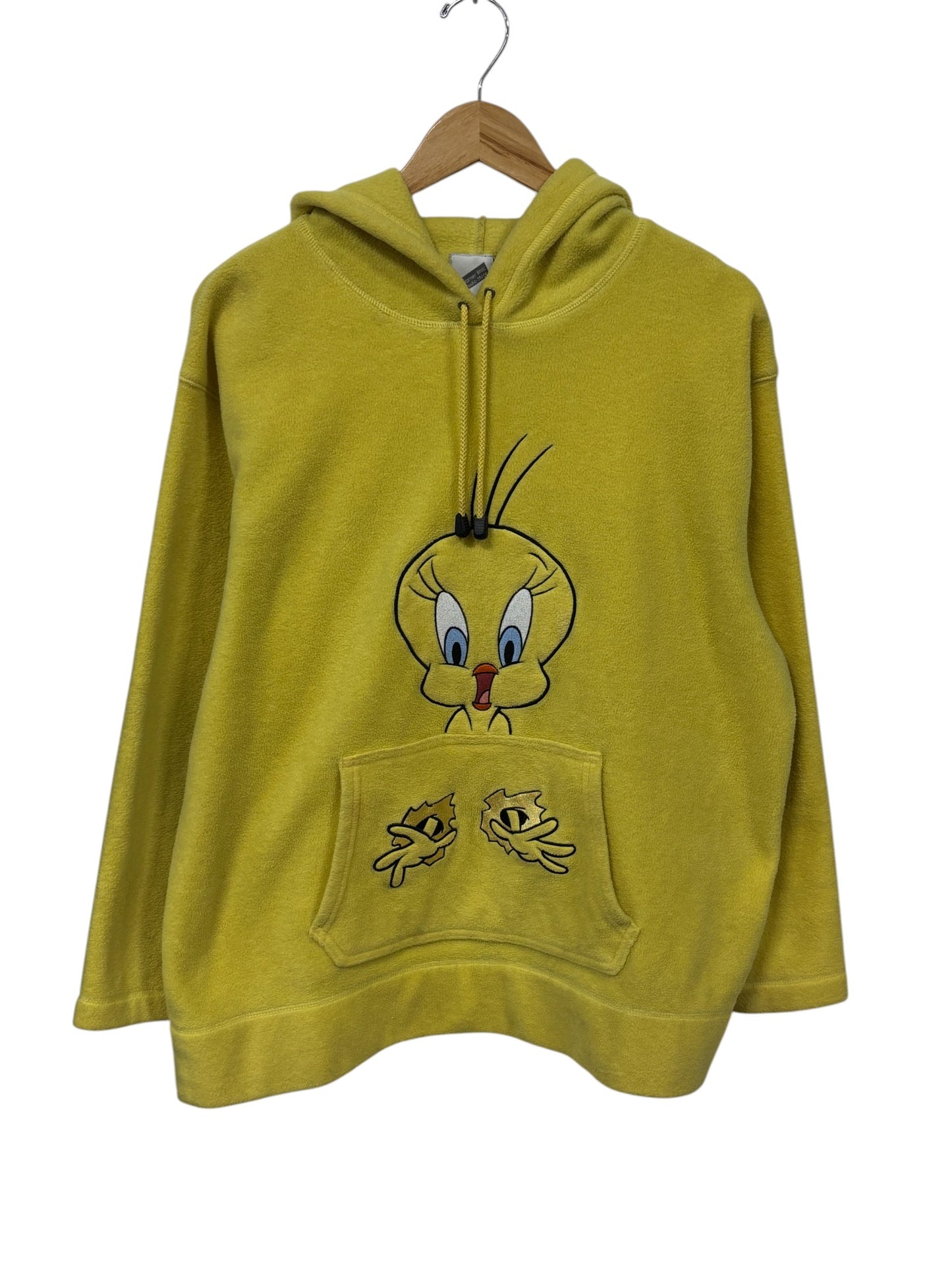 Vintage Y2K Tweety Bird Yellow Fleece Hoodie Size Large