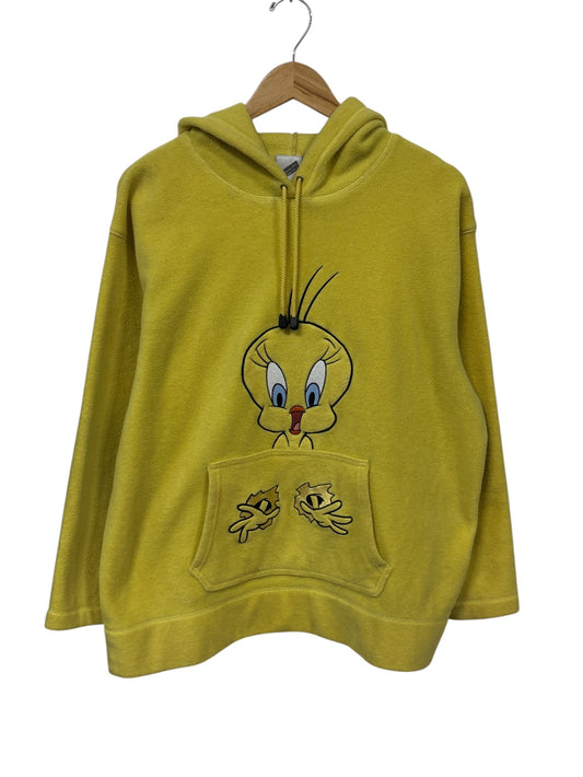 Vintage Y2K Tweety Bird Yellow Fleece Hoodie Size Large