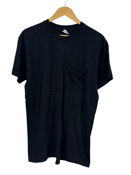 Vintage Black Fruit of the Loom Pocket Blank Tee Size XL