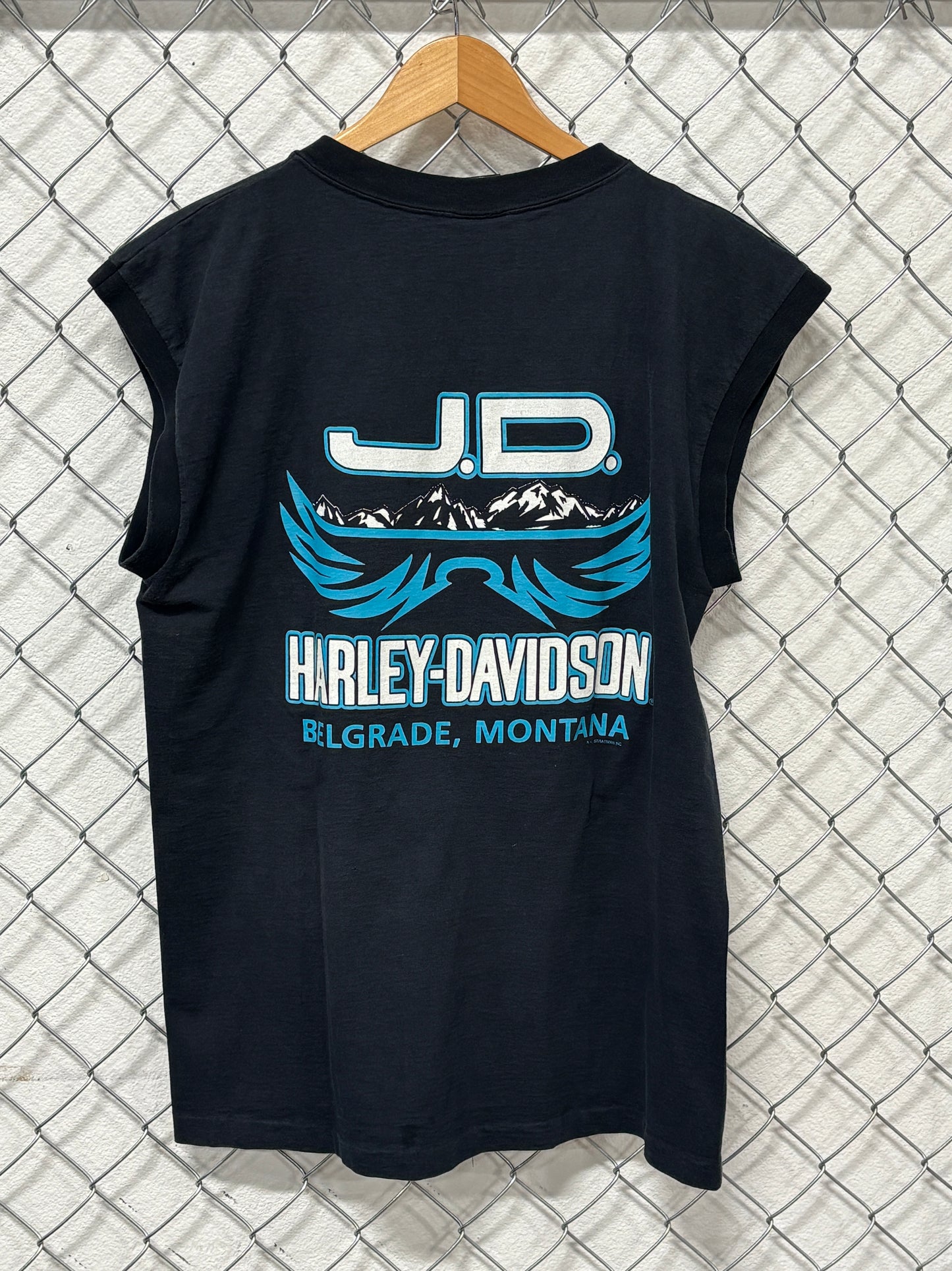 Vintage 90's Harley Davidson Belgrade Montana Biker Cutoff Tee Size Large