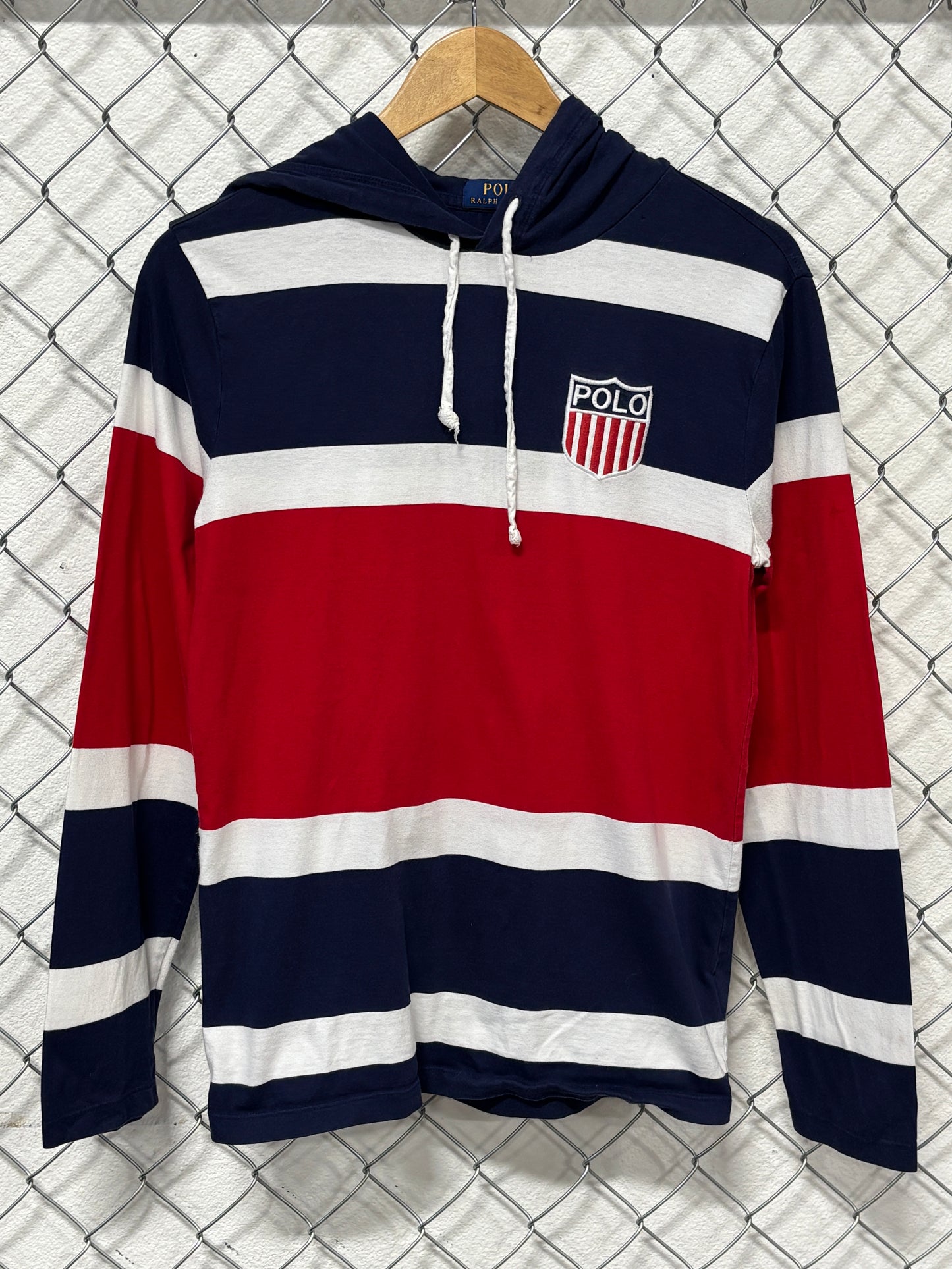 Polo Ralph Lauren Shield Swiss Logo Striped Hoodie Size XS