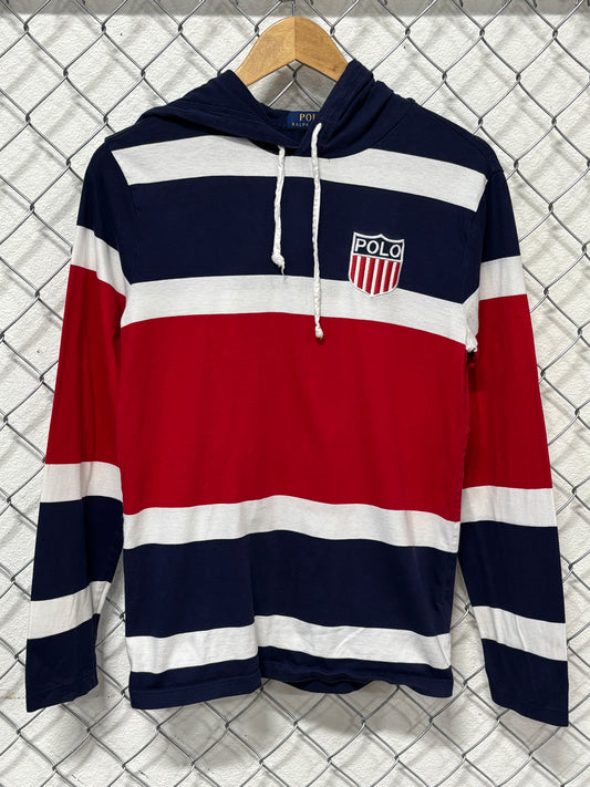 Polo Ralph Lauren Shield Swiss Logo Striped Hoodie Size XS