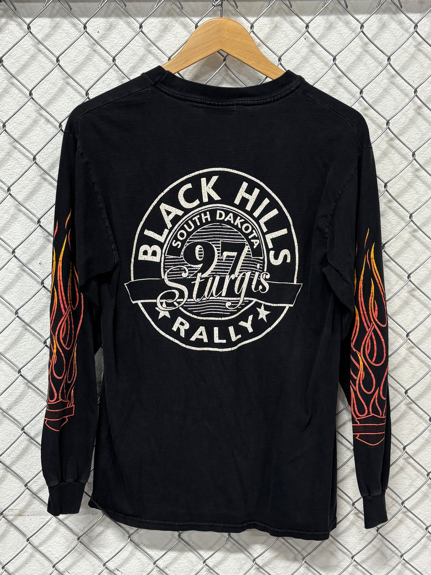 Vintage 90's Harley Davidson Flame Sleeves Sturgis Anniversary Shirt Size Medium
