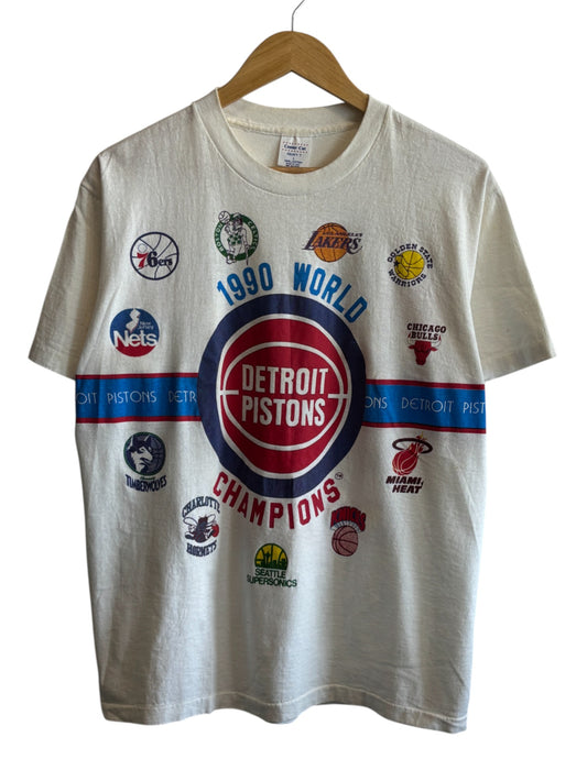 Vintage 1990 Detroit Pistons NBA Champions Logo Graphic Tee Size Large