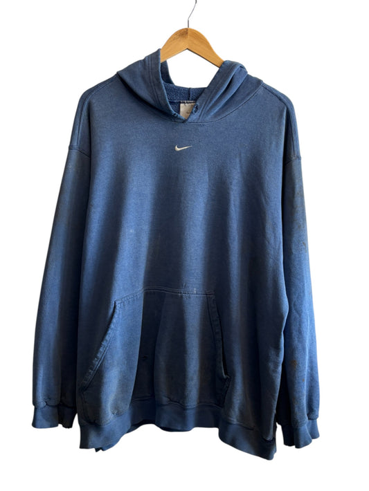 Vintage Thrashed Nike Blue Center Swoosh Hoodie Size XL