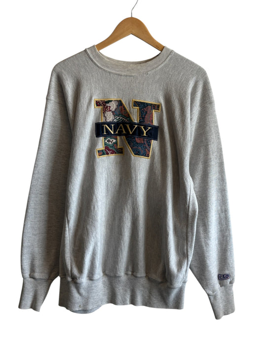 Vintage 90's Navy Embroidered Crewneck Sweater Size XL