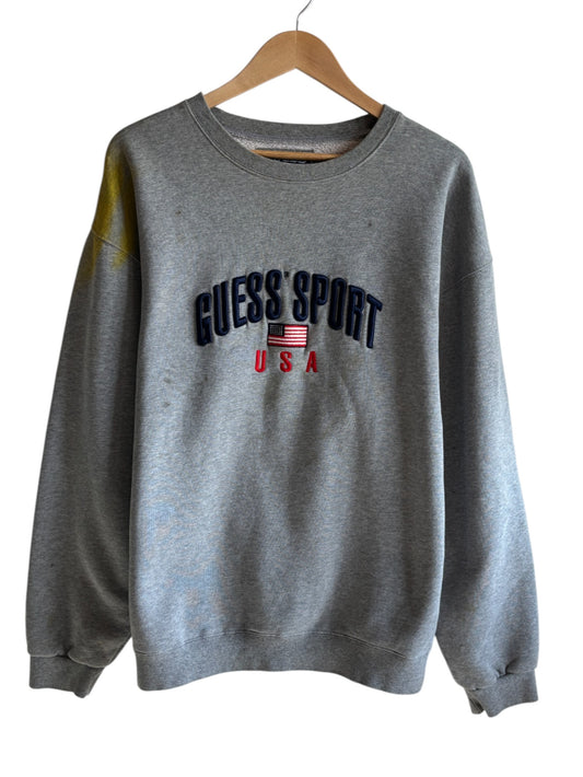 Vintage Y2K Guess Sports Embroidered Flag Sweater Size Large