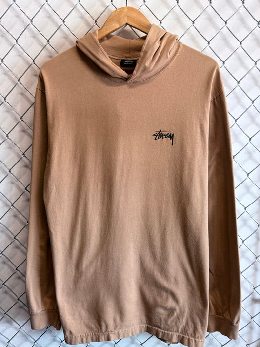 Stussy 8 Ball Logo Hooded Long Sleeve Shirt Size Large
