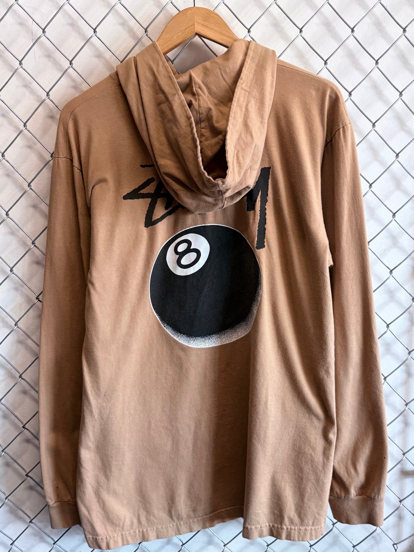 Stussy 8 Ball Logo Hooded Long Sleeve Shirt Size Large
