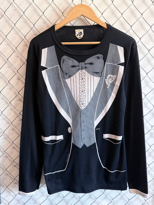 Vintage 90's Tuxedo Shirt Long Sleeve Graphic Tee Size XL