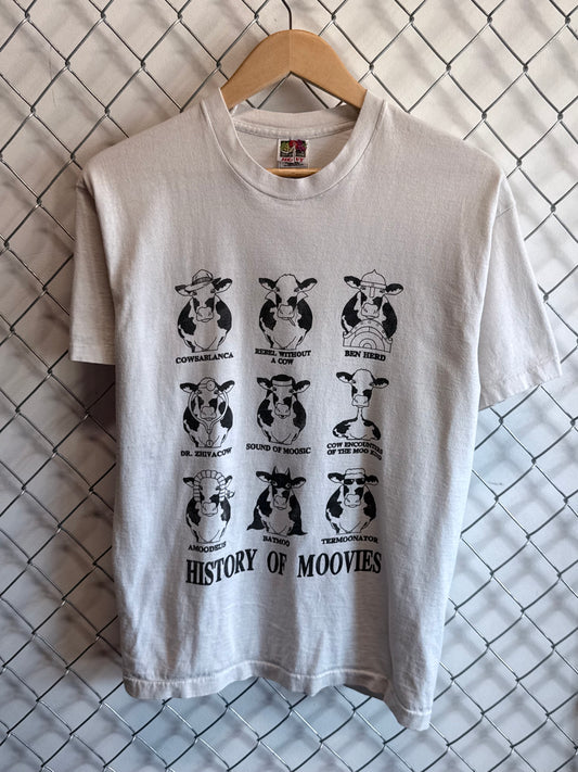 Vintage 90's History of Moovies Cow Parody Graphic Tee Size Large