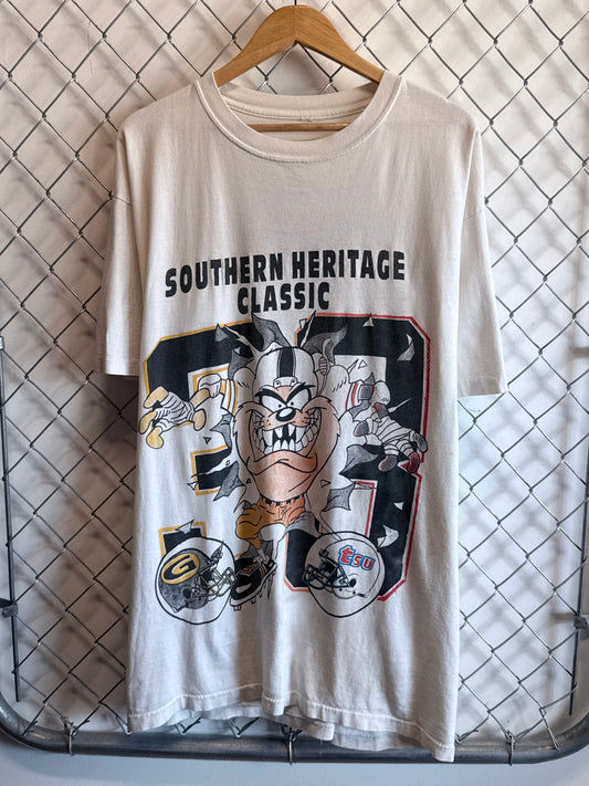 Vintage 90's Taz Looney Tunes Support Black Colleges Football Tee Size 3XL