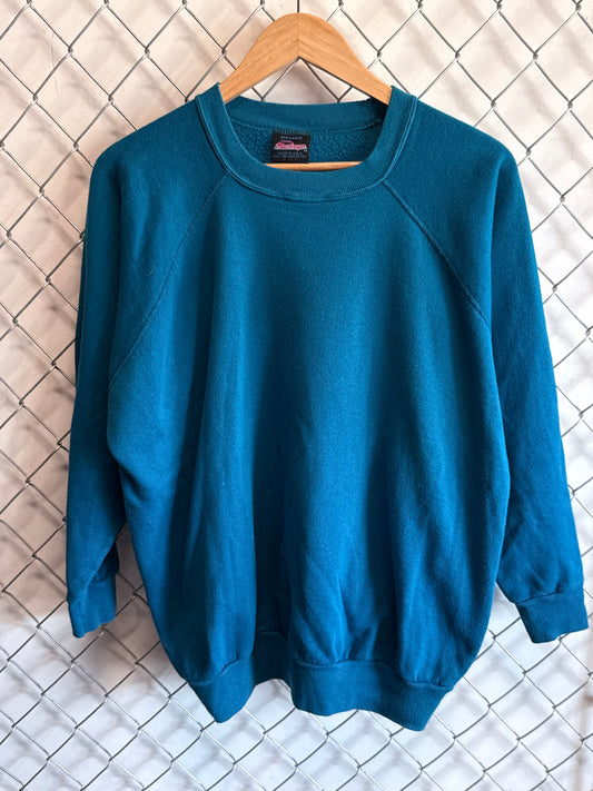 Vintage 90's Women's Blue Blank Crewneck Sweater Size 3XL