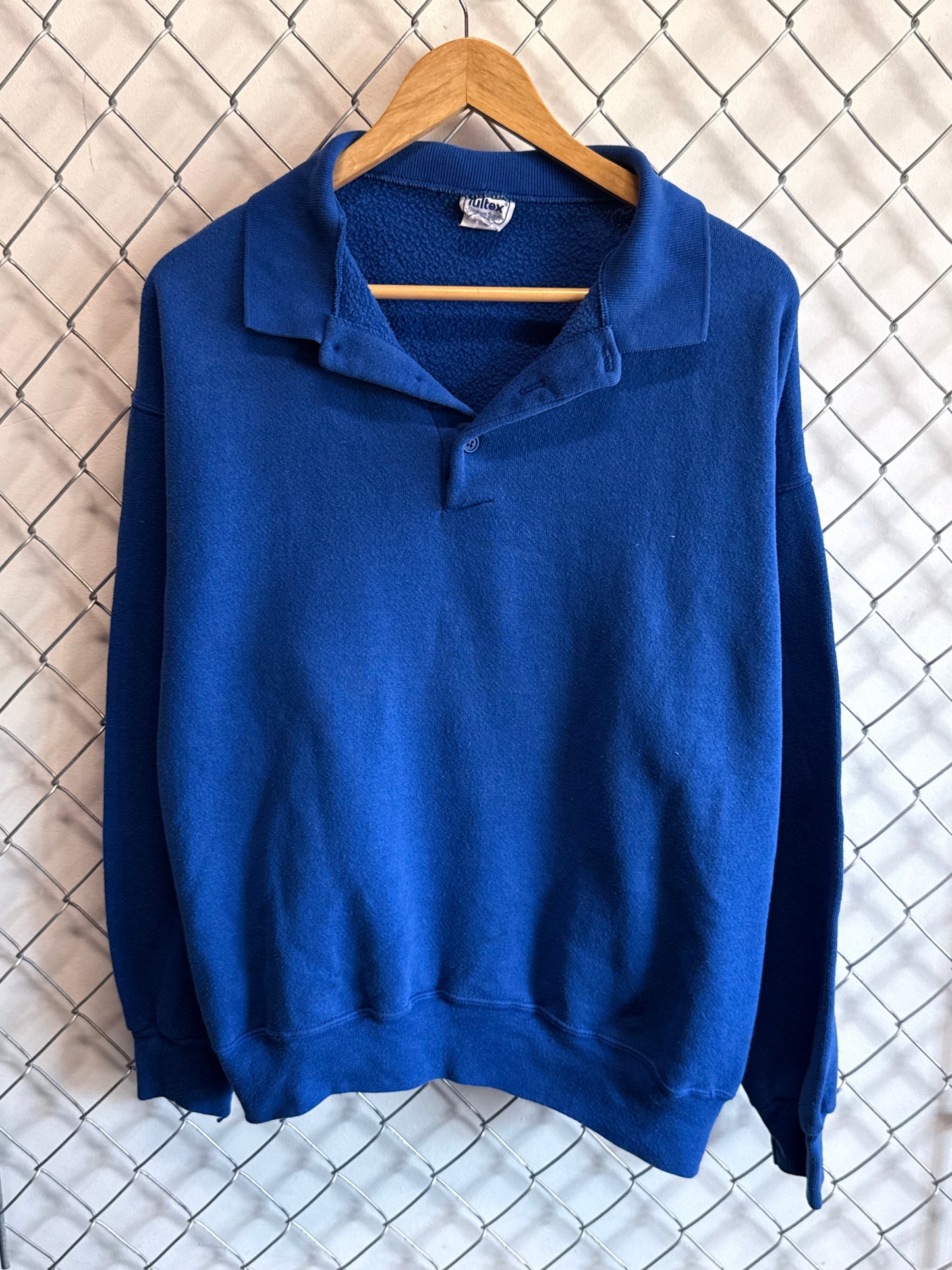 Vintage 90's Tultex Maximum Sweats Blue Collared Sweater Size Large