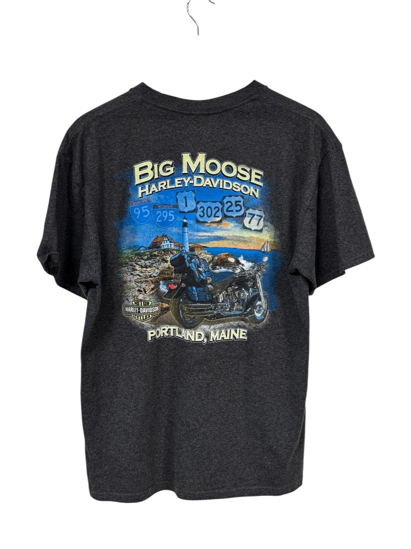 Harley Davidson Big Moose Portland Maine Biker Tee Size Large