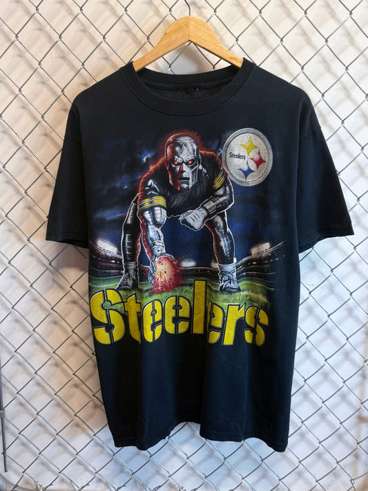 Vintage Liquid Blue Pittsburgh Steelers Steely Football Tee Size Large
