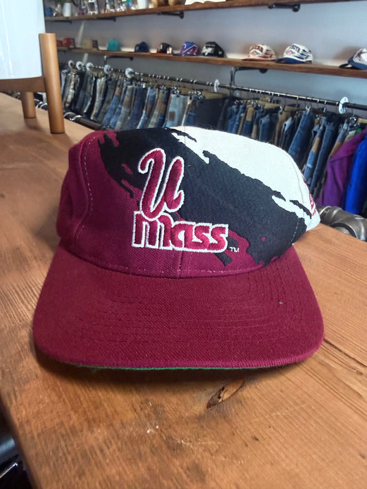 Vintage 90's Logo Athletic U Mass Paint Splatter Splash Snapback Hat