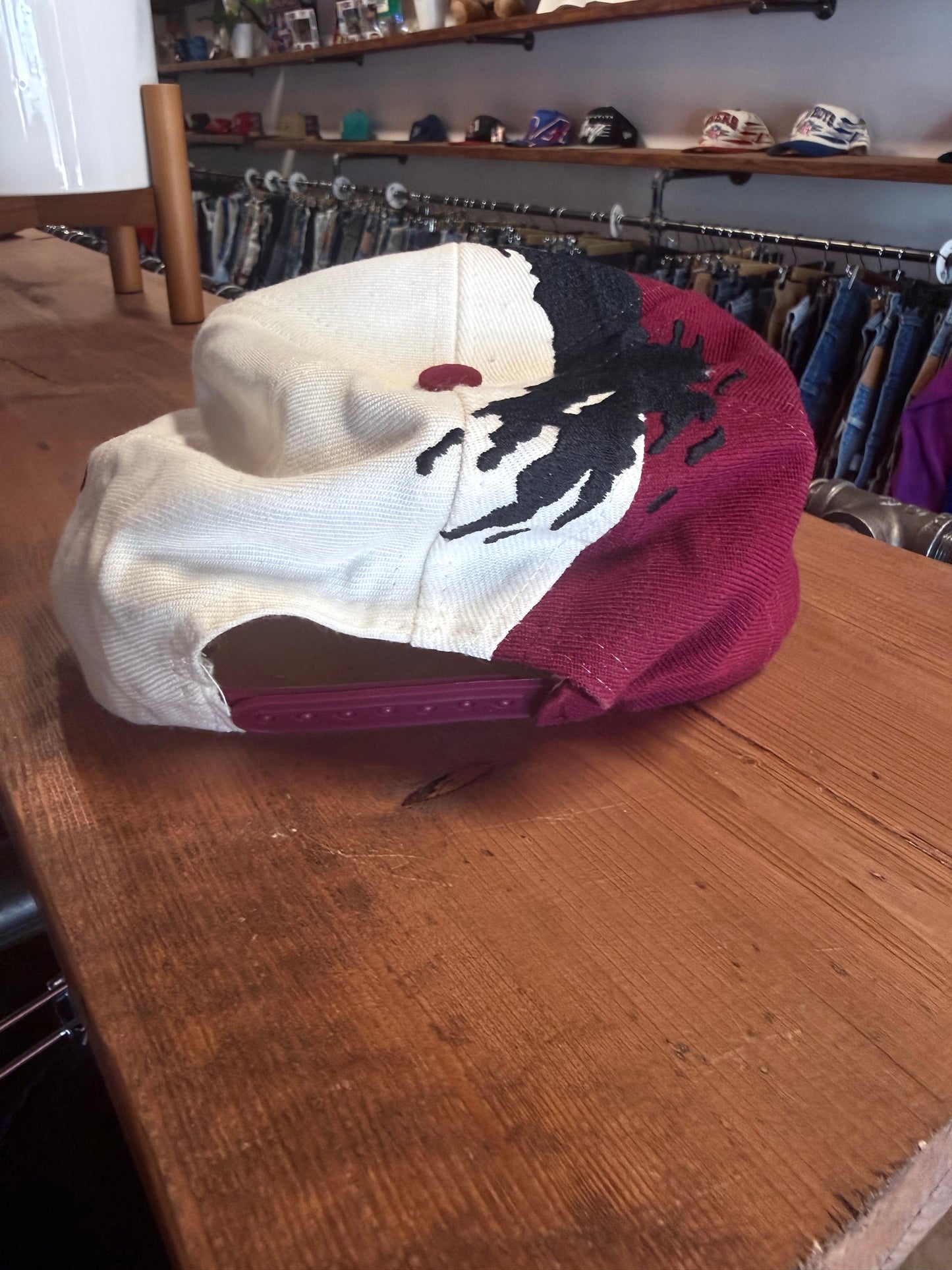 Vintage 90's Logo Athletic U Mass Paint Splatter Splash Snapback Hat