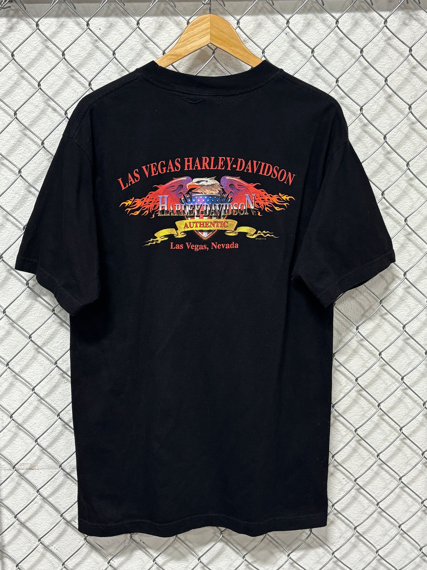 Vintage 90's Harley Davidson Felt Logo Flame Graphic Tee Size Large