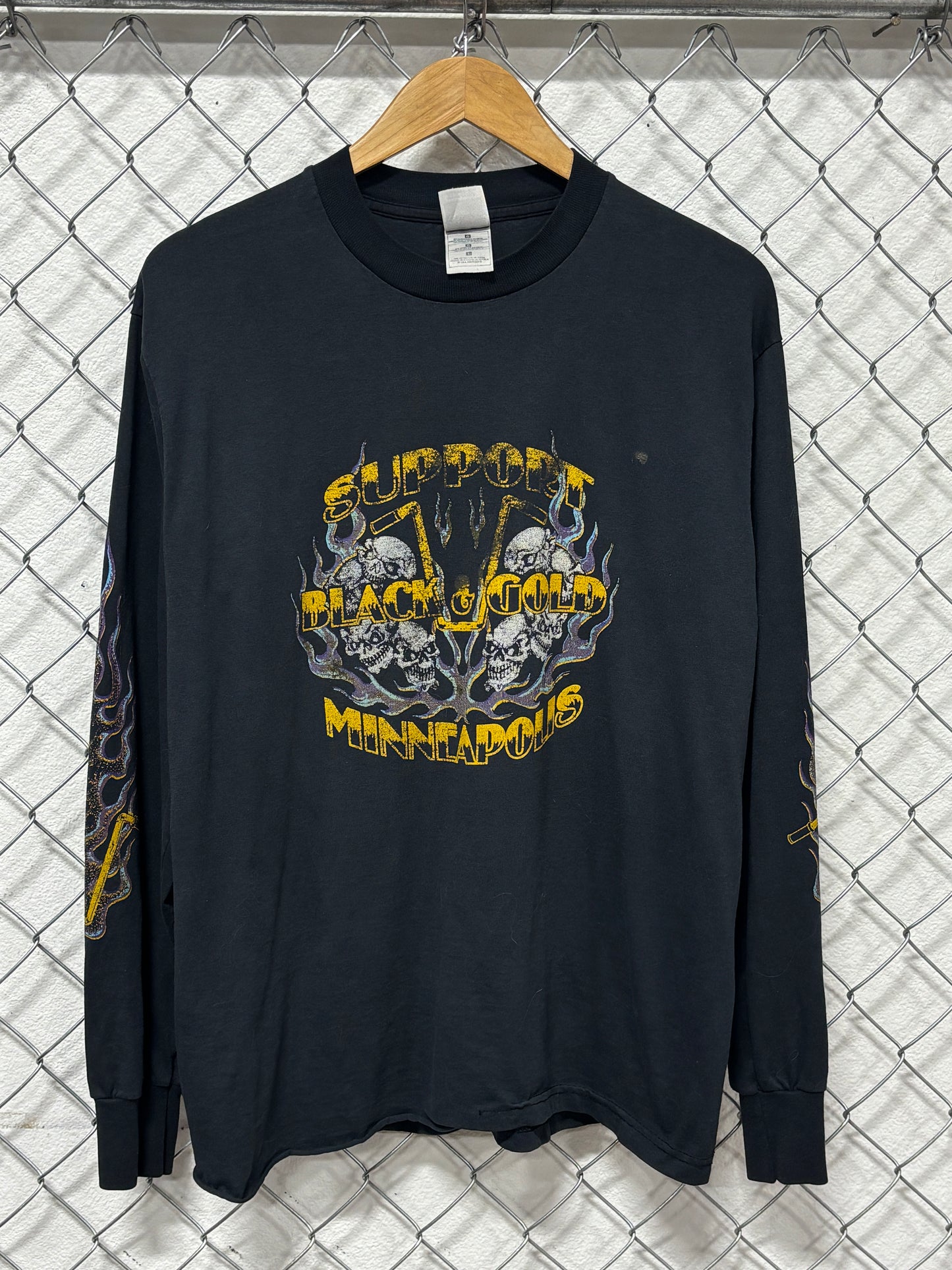 Vintage 90's Black and Gold Minneapolis Bike Club Long Sleeve Shirt Size Large