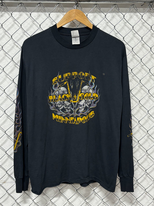 Vintage 90's Black and Gold Minneapolis Bike Club Long Sleeve Shirt Size Large