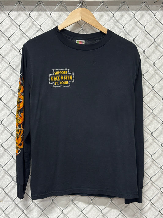 Vintage St Louis Black and Gold Bike Club Long Sleeve Shirt Size Medium
