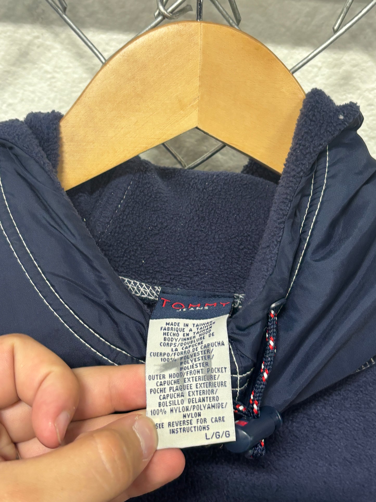 Vintage 90's Tommy Jeans Blue Fleece Hoodie Size Large