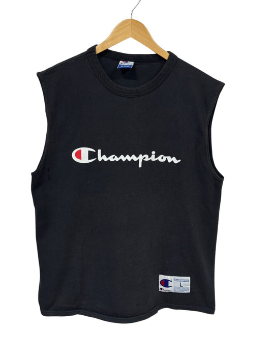 Vintage Champion Spell Out Black Cut Off Tee Size Large