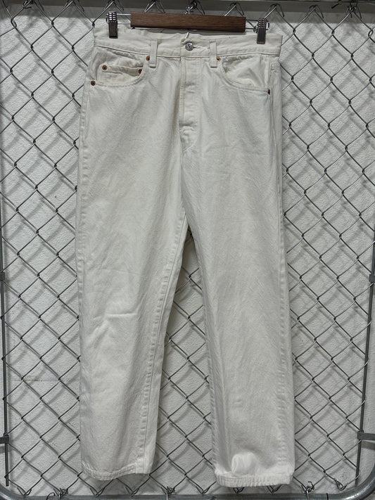 Vintage 90's Women's Levi's 501 White Denim Button Up Jeans Size 28x29