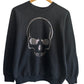 Vintage 90's Fruit of the Loom Black Bedazzled Skull Sweater Size Large
