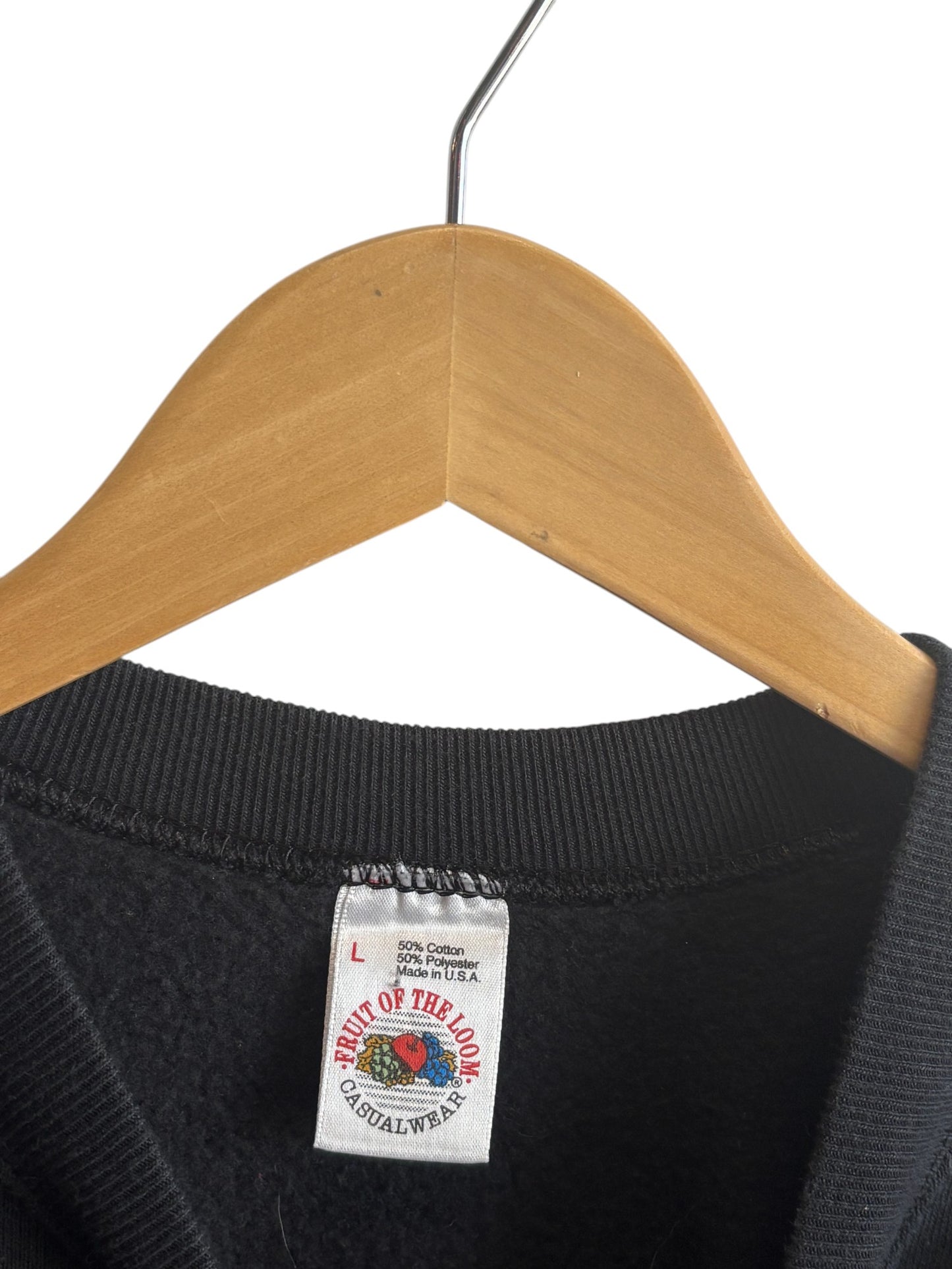 Vintage 90's Fruit of the Loom Black Bedazzled Skull Sweater Size Large