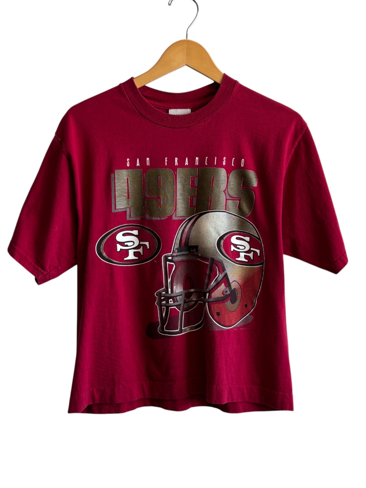 Vintage 90's San Francisco 49ers Helmet Logo NFL Cropped Tee Size Large