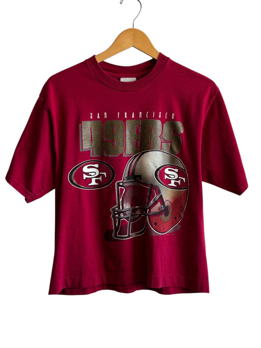 Vintage 90's San Francisco 49ers Helmet Logo NFL Cropped Tee Size Large
