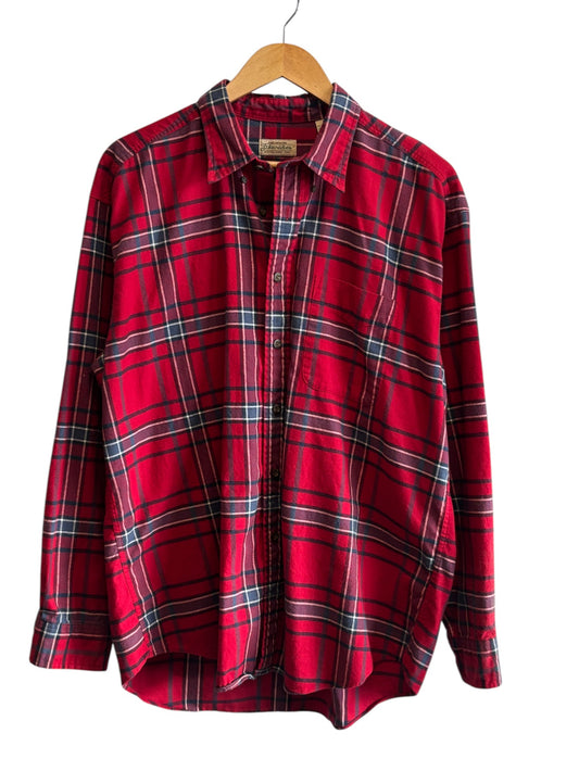 Vintage St Johns Bay Red Flannel Button Up Shirt Size Large