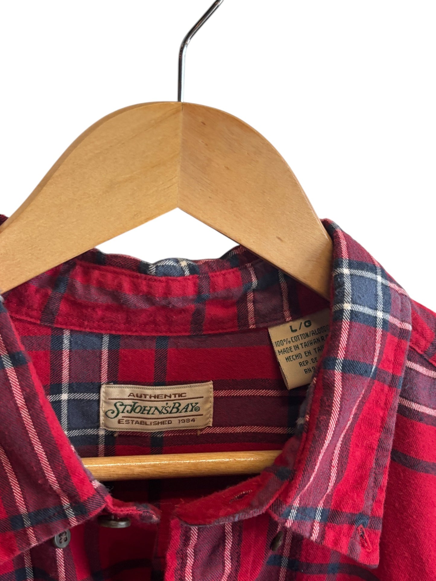 Vintage St Johns Bay Red Flannel Button Up Shirt Size Large